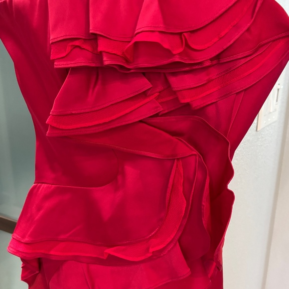 BCBGMaxAzria "Jonesy" Ruffled One Shoulder Mini Dress - Ruby Red Size 4 - Picture 7 of 14